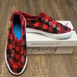 Blowfish Malibu Red Plaid Sneakers like new - only worn a couple times